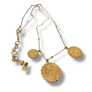 CABI Necklace Gold Tone Apollo 3 Coin Medallions 23'-26'